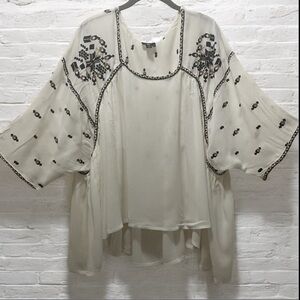 CURATIONS Chic Creamy White Women's Blouse with Black & brown Embroidery